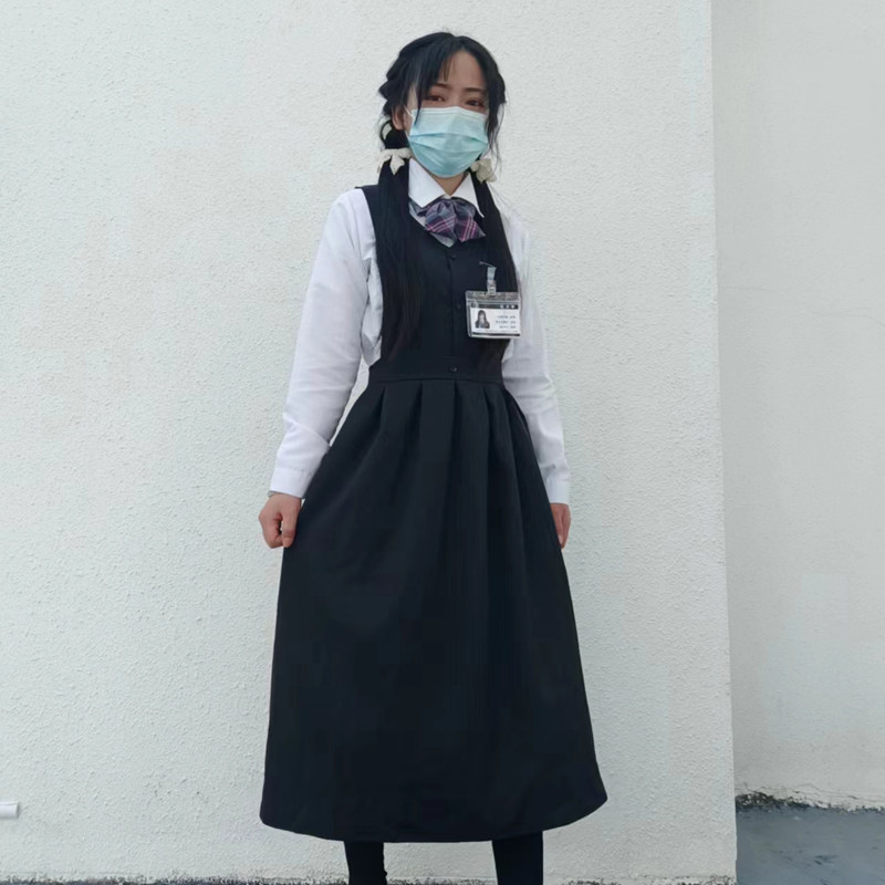 背带长裙两件套装少女春秋季收腰学院风初高中学生百搭连衣裙子