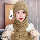 加绒加厚女士帽子冬季 保暖帽子围巾一体女冬天松鼠绒风雪帽网红款