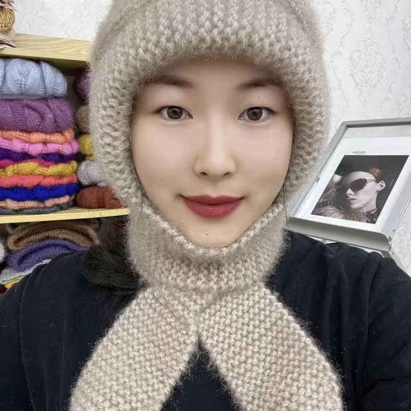 飒翊手工帽子围巾一体保暖女秋冬