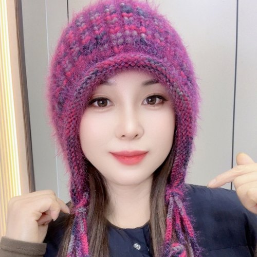 新款彩虹时尚针织流苏保暖帽松鼠绒毛线帽加厚加绒潮流帽