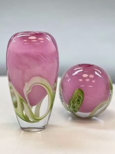 粉色厚重炫彩琉璃小花瓶桌面玻璃摆件工艺品家居装 饰品水培绿植