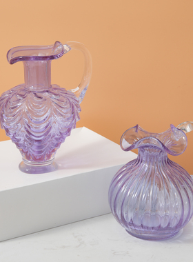 高端人工吹制中古紫色透明琉璃花瓶玻璃水培鲜花绿植装饰礼物礼品