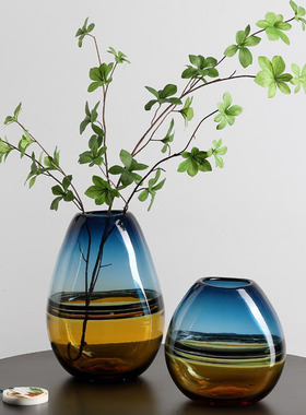 轻奢渐变玻璃花瓶客厅摆件餐桌插花水培鲜花装饰品样板房酒店花器