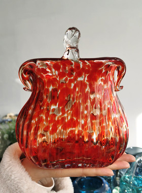 私人定制手工中国红招财祝福包包花瓶波浪口透明插花摆件出口国外