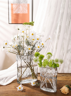 定制手工拉丝透明玻璃花瓶简约花器水培纯色简约富贵竹摆件装饰品