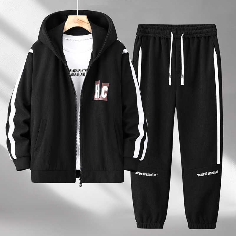 胖子宽松连帽开衫卫衣卫裤两件套