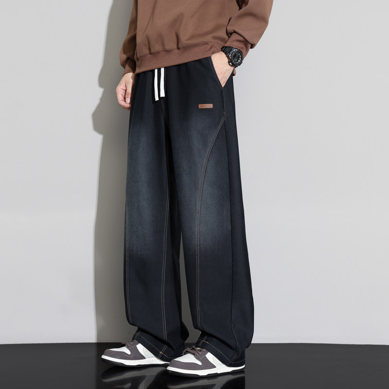 宸轩大码男装休闲直筒牛仔裤加肥加大胖子宽松帅气抽绳肥佬长裤子