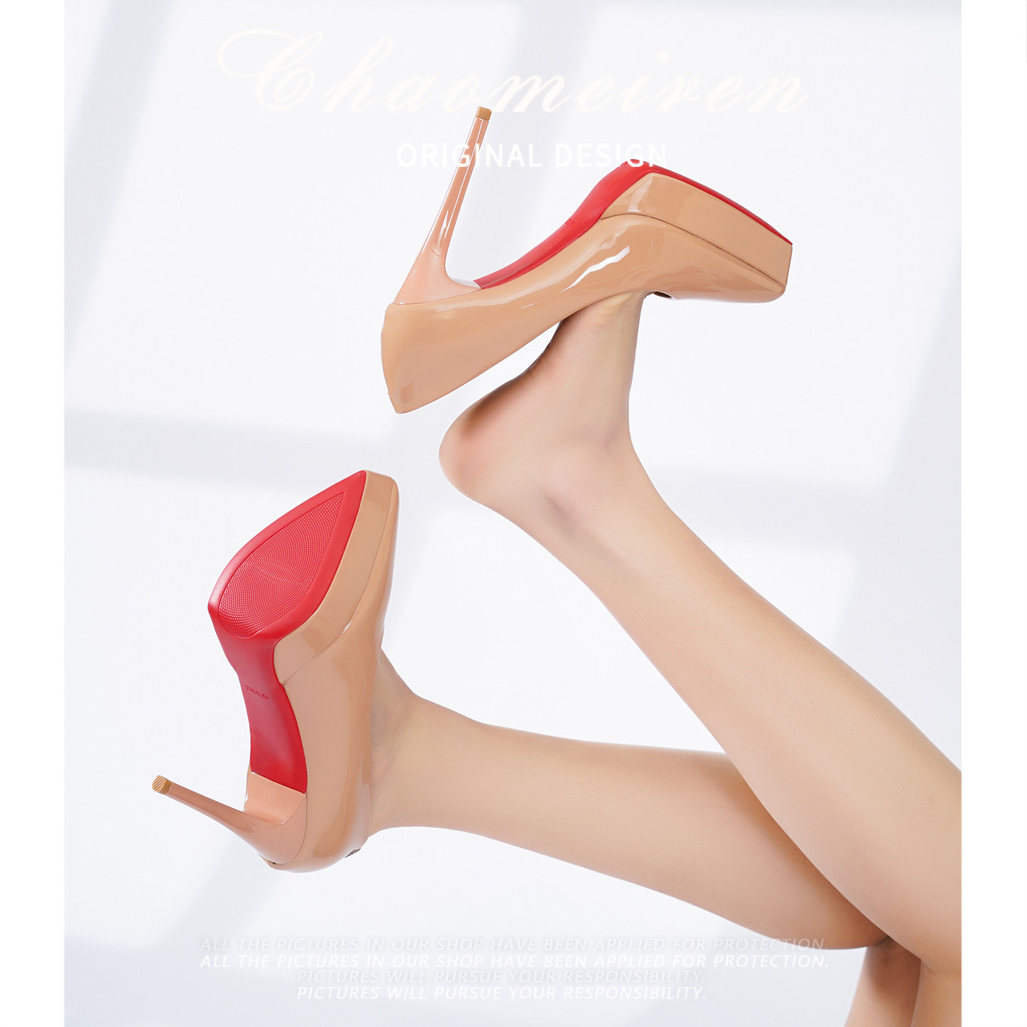 潮美人性感风超高跟细跟单鞋女防水台红底鞋不累脚感绝美职业女鞋