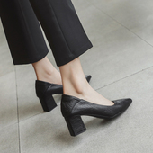 黑色皮鞋 工作鞋 子 鞋 春秋单鞋 久站不累脚职业女鞋 软底软皮粗跟四季