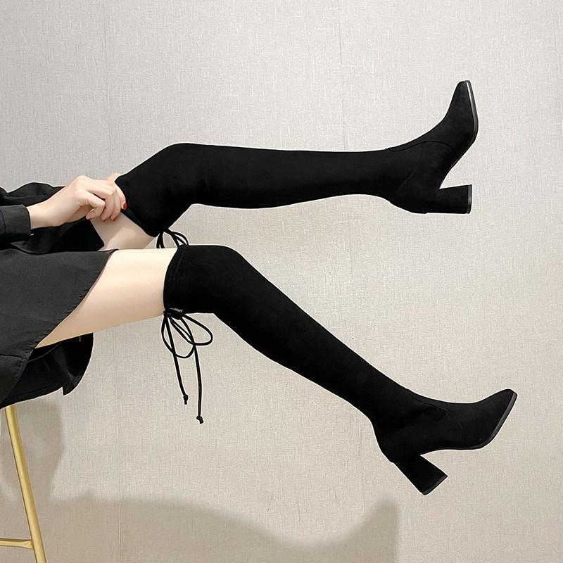 过膝长靴女高跟长筒靴小个子过膝靴粗跟2025年新款弹力瘦瘦靴高筒,女鞋,马丁靴,淘宝优惠券,粉丝福利购,淘宝优惠卷