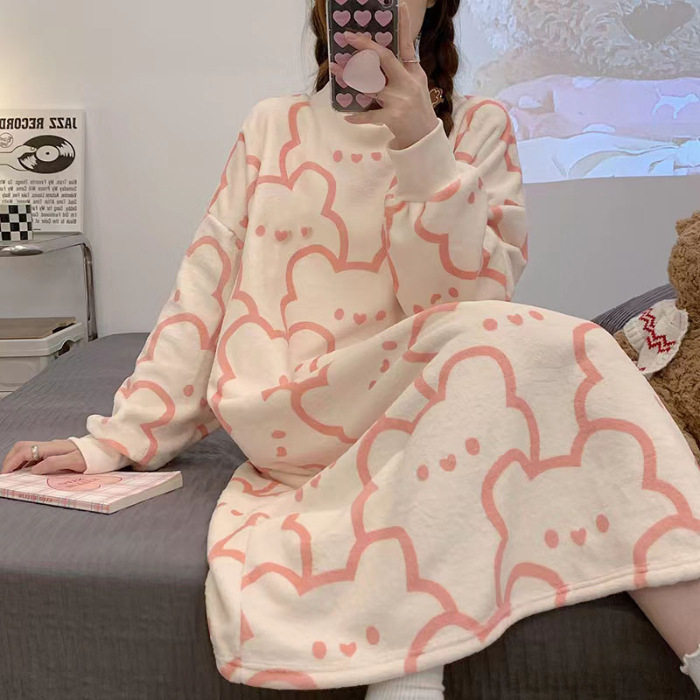 新款睡裙女秋冬季珊瑚绒睡衣家居服法兰绒加绒加厚大码宽松连衣裙,女士内衣/男士内衣/家居服,睡袍/浴袍,淘宝优惠券,粉丝福利购,淘宝优惠卷