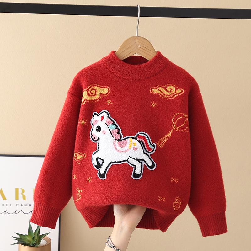 儿童红色毛衣冬季保暖打底上衣