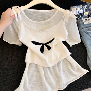 薄款 自留款 款 系带蝴蝶结吊带背心女夏款 微透上衣叠穿两件套 推荐