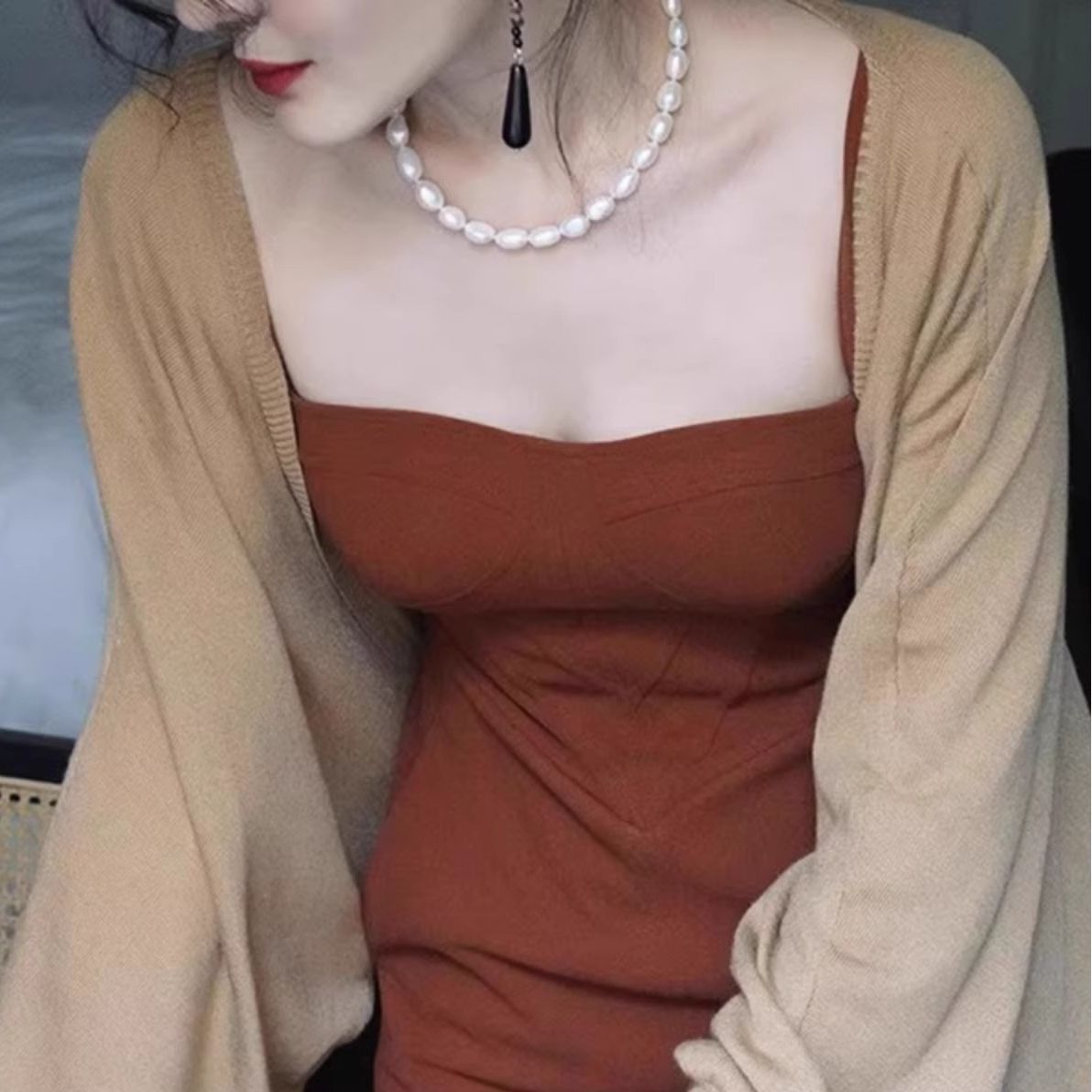 灯笼袖冰丝防晒坎肩针织开衫外套薄款女披肩夏配吊带长裙外搭罩衫图片