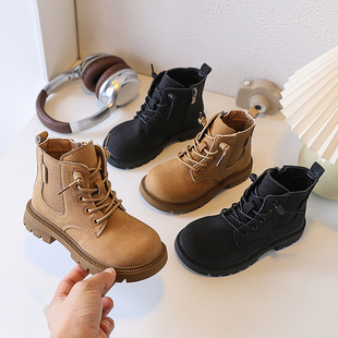儿童英伦风马丁靴男童黑色靴子 韩版 女童时尚 二棉短靴2025秋冬新款