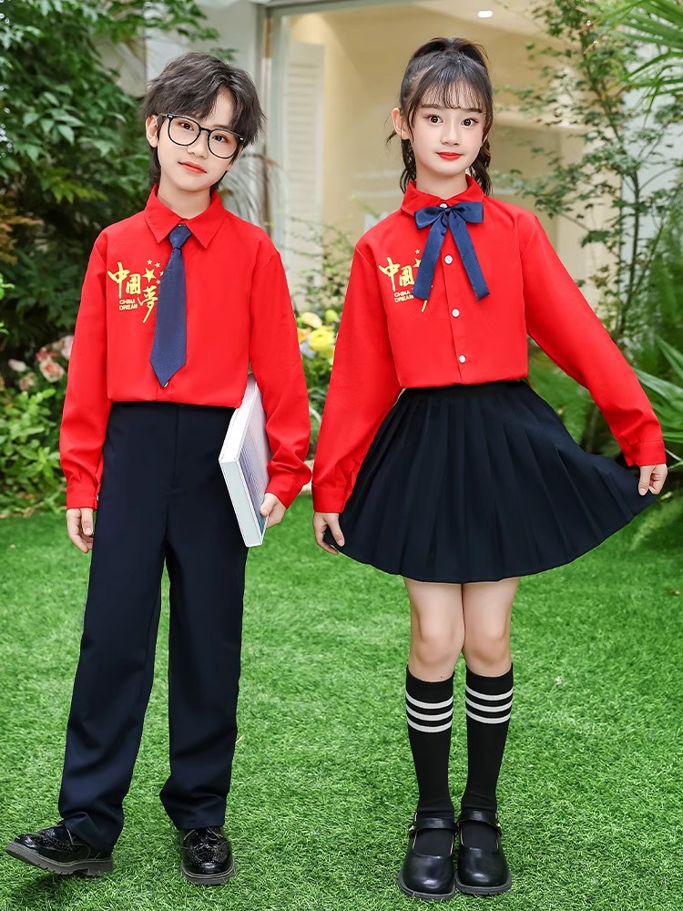 元旦儿童演出服说唱中国红爱国班儿童演出服