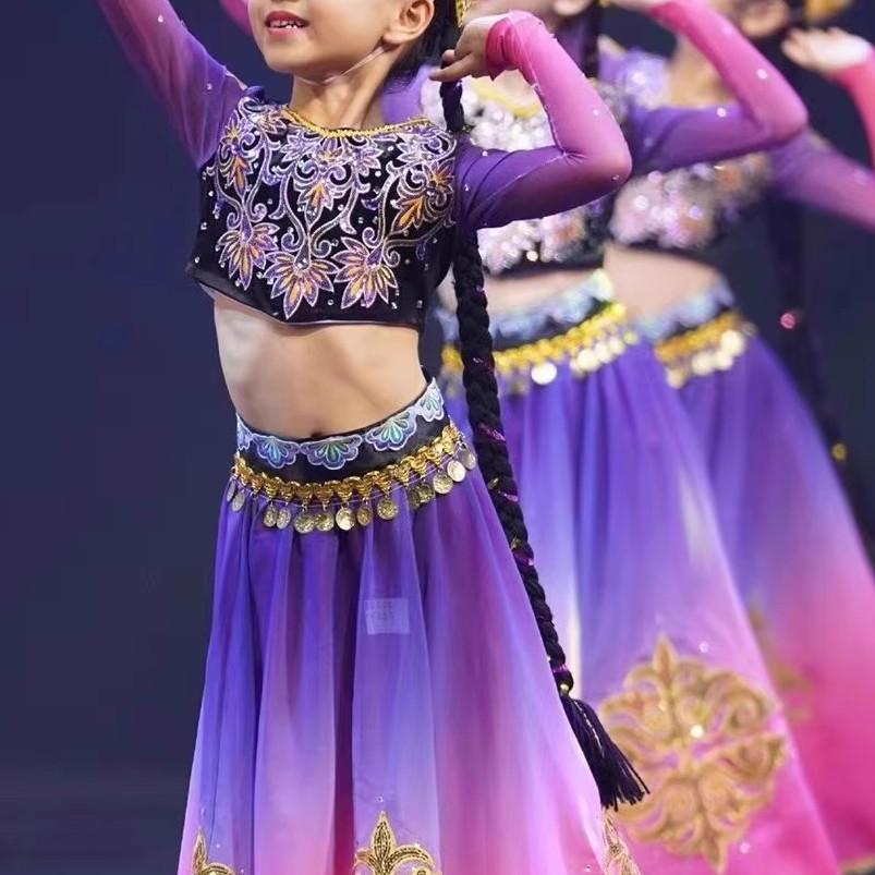 2024新品新疆舞蹈服维族大摆裙民族风舞台演出服儿童表演服饰舞蹈