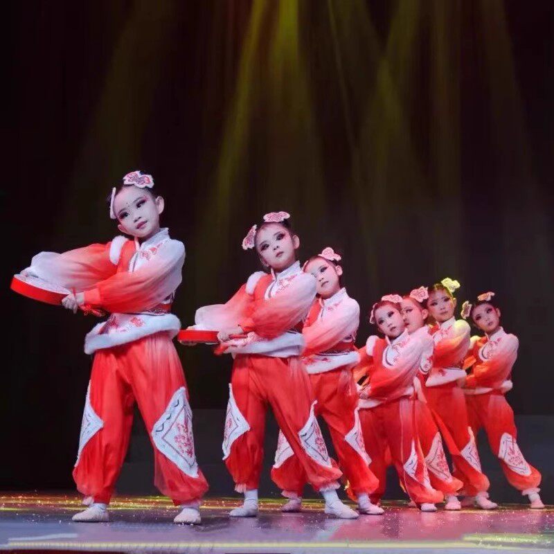 元旦儿童喜庆中国风打鼓演出服灯笼梦娃舞蹈服男女童太平鼓表演服