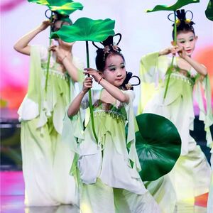 江南荷采莲儿童古典舞演出服飘逸纱衣中国风民族舞六一少儿舞蹈服