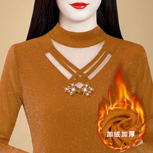 加厚加绒蕾丝打底衫妈妈保暖女装