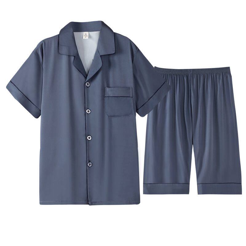 睡衣男夏季男仿真丝短袖短裤加大码冰丝薄款可外穿丝绸高级感套装