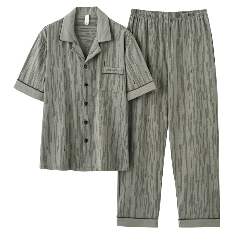 新款睡衣男士夏季100纯棉短袖长裤套装薄款男款大码夏款家居服4XL