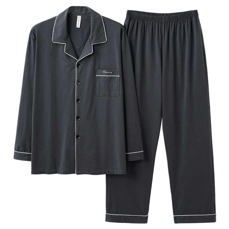 中老年睡衣男士春秋款100%纯棉长袖高级感全棉大码家居服男款套装