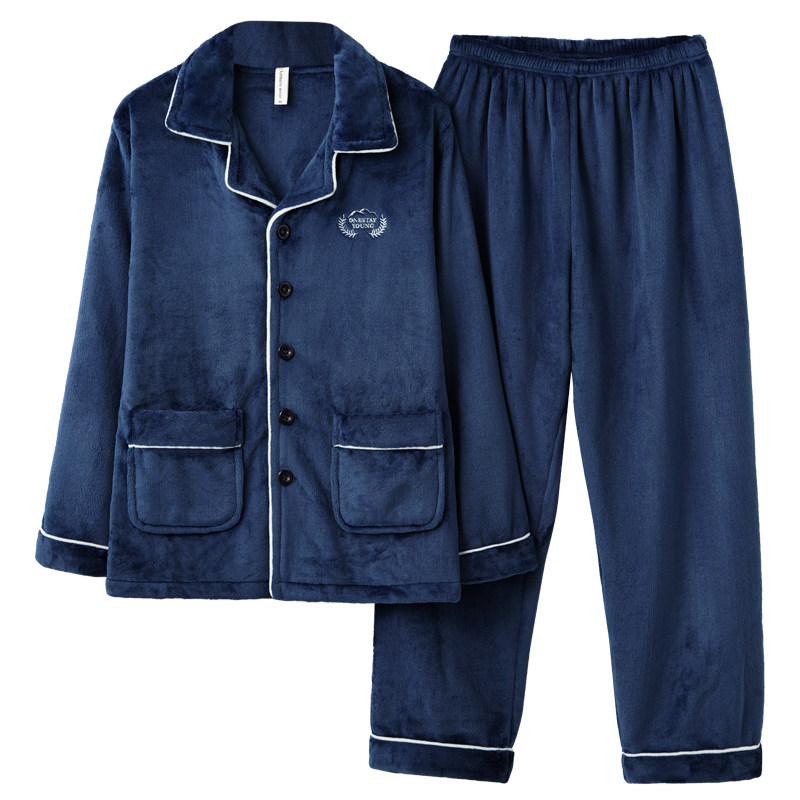 睡衣男秋冬款冬季春秋法兰绒珊瑚绒加绒保暖男式家居服加大码4XL