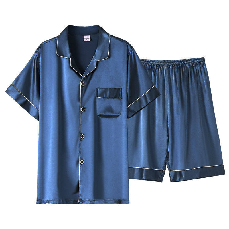 男士睡衣夏季夏款丝绸冰丝家居服短袖短裤夏天男款大码套装可外穿