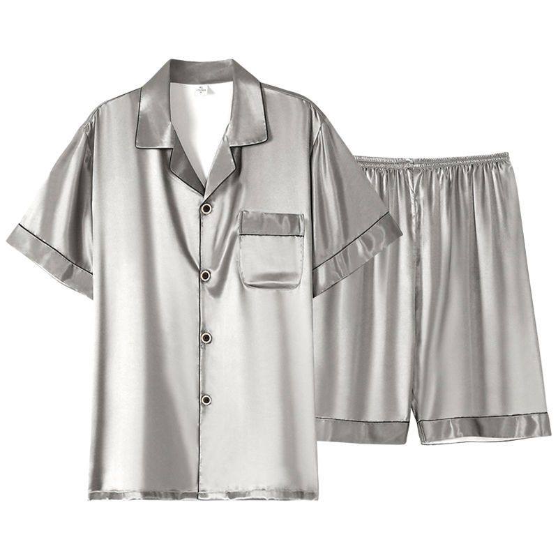 2026年新款男士睡衣夏季夏款丝绸短袖短裤可外穿男款大码冰丝套装