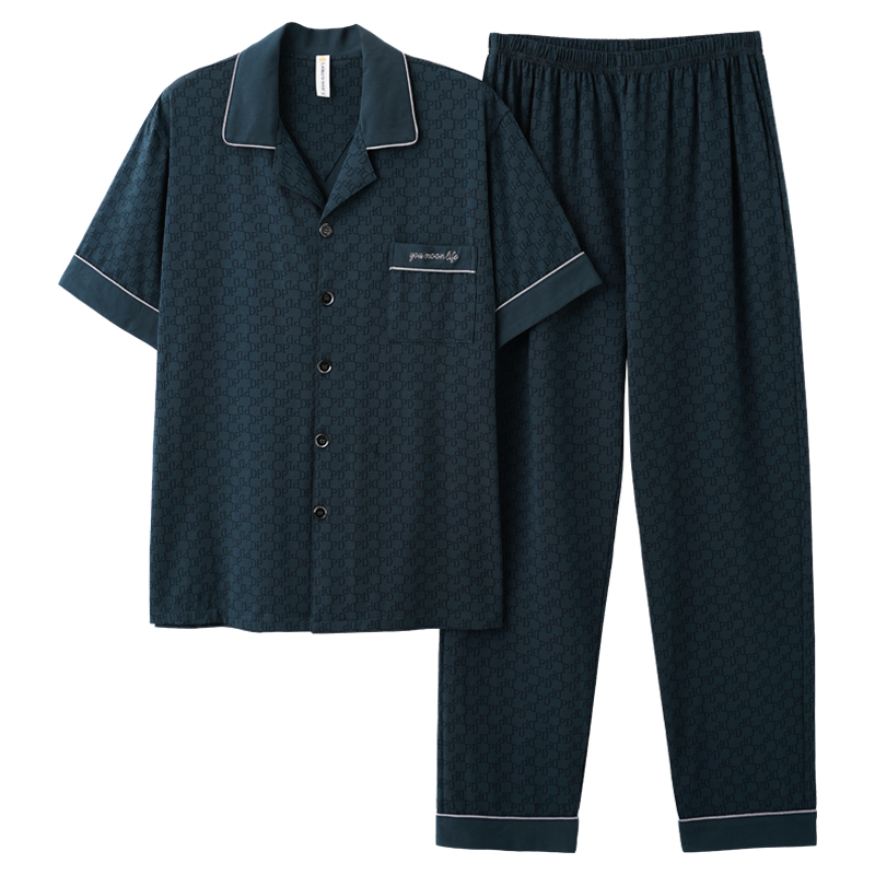 新疆棉睡衣男夏天薄款100%纯棉短袖长裤夏天加大码全棉家居服4XL