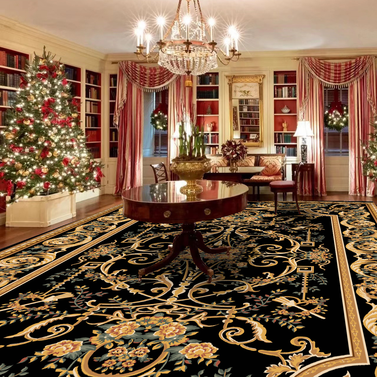 欧美式黑色复古圈绒地毯客厅高级感茶几垫卧室书房衣帽间地毯垫