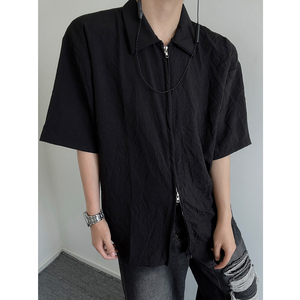 现货+夏款 高级感肌理褶皱衬衣 翻领拉链冰丝衬衫 W821/P50 限69图片