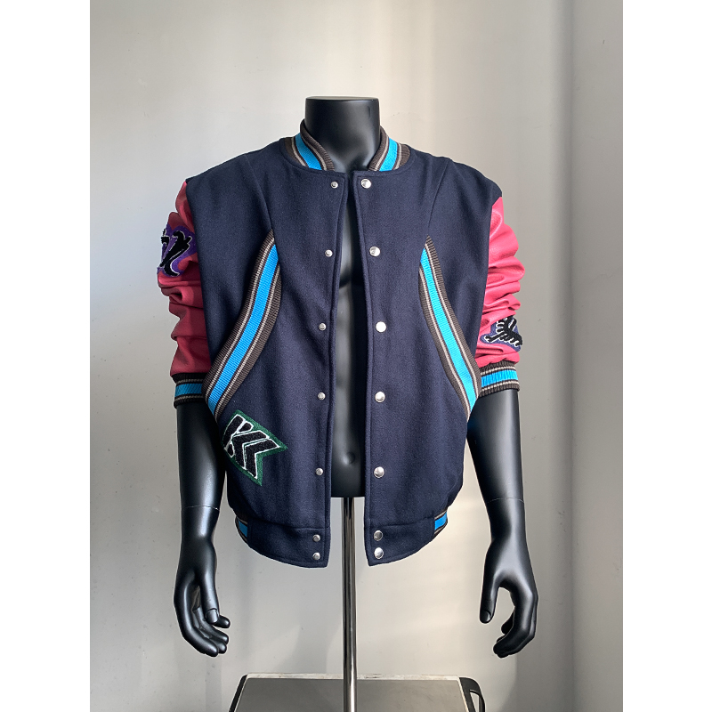 现货+hypeyourself美式PU皮拼毛呢植绒绣花棒球服外套W1316/P95，男装夹克，电商B350