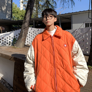 冬装服外套美式撞色潮流毛巾绣绗线菱形格衣W310/P128限158图片