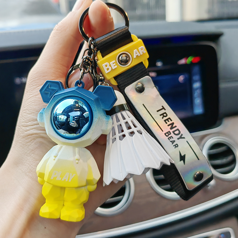 创意渐变闪电熊羽毛球挂挂件男生情侣礼品奖品钥匙扣羽毛球包挂饰