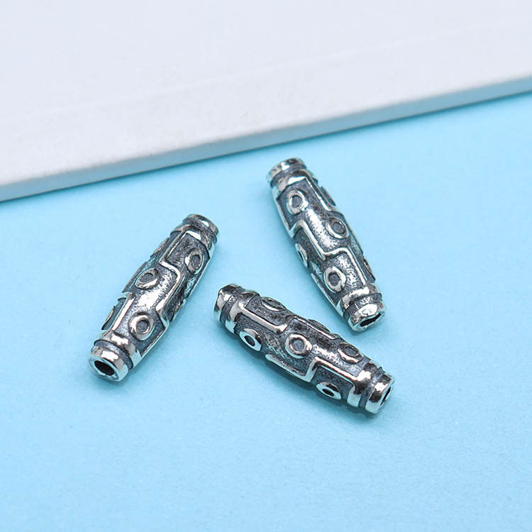 s925纯银泰银复古天珠隔珠配件项链挂件 手工编织手链饰品