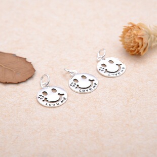 S925纯银泰银幸运四叶草笑脸小吊坠 love me字体小挂件手链配