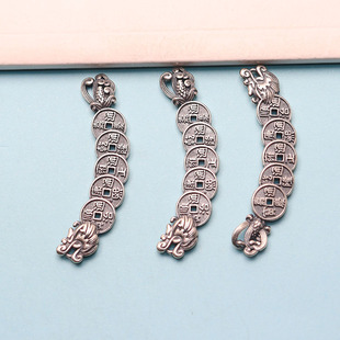 S925纯银中国风生肖龙五帝铜钱手牌手工编绳手链脚链配饰配件