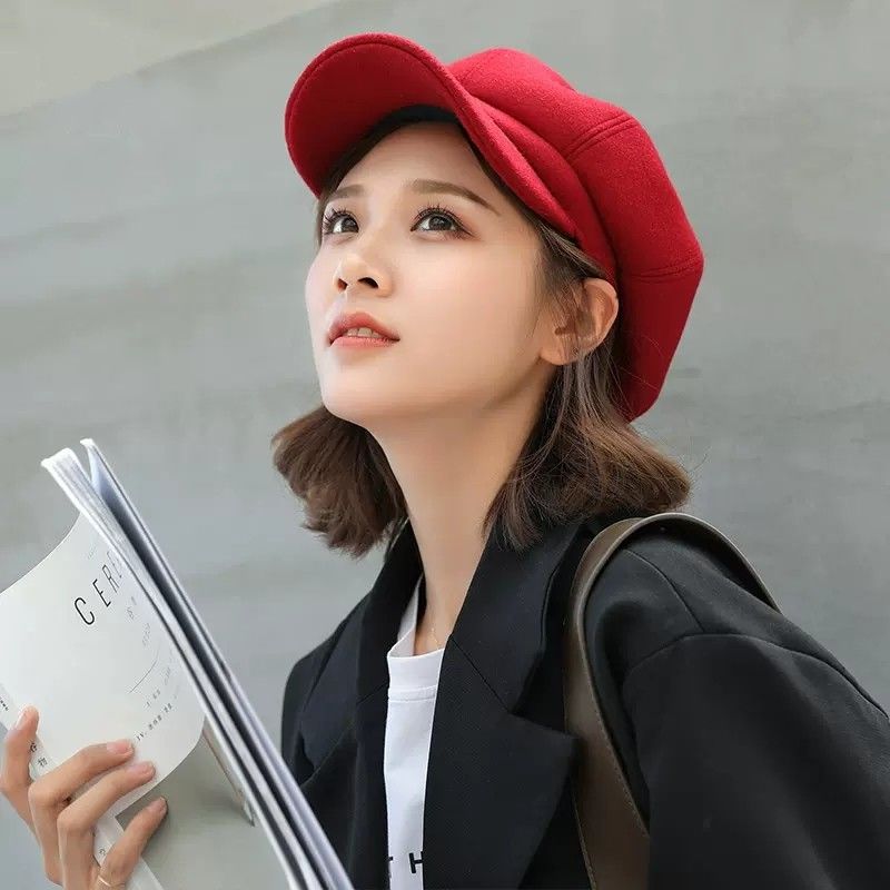 韩版时尚女春秋季冬天日系呢子百搭报童帽英伦女士鸭舌画家贝雷帽