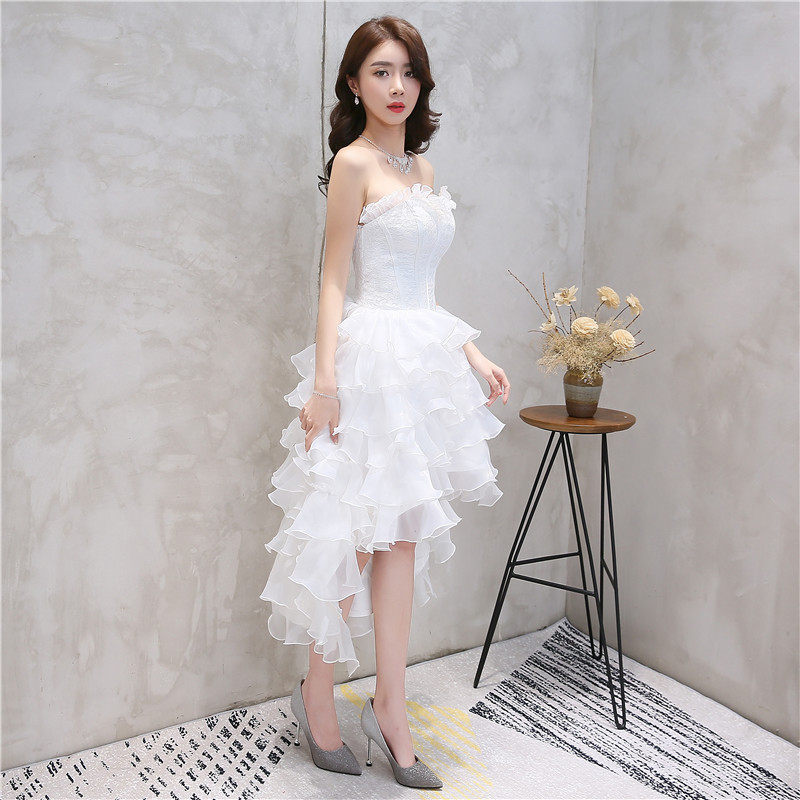 小礼服女连衣裙2020夏季款晚宴会派对新娘聚会抹胸短款伴娘白婚纱