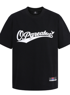 UPGREATEDxOP四周年联名美式复古街头篮球vibe印花磨毛T恤