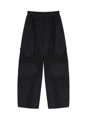 UPGREATED解构网眼拼接弯刀工装裤抽绳长裤男女同款宽松阔腿裤