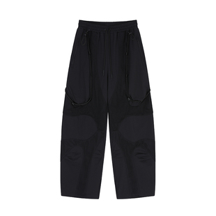 UPGREATED解构网眼拼接弯刀工装裤抽绳长裤男女同款宽松阔腿裤