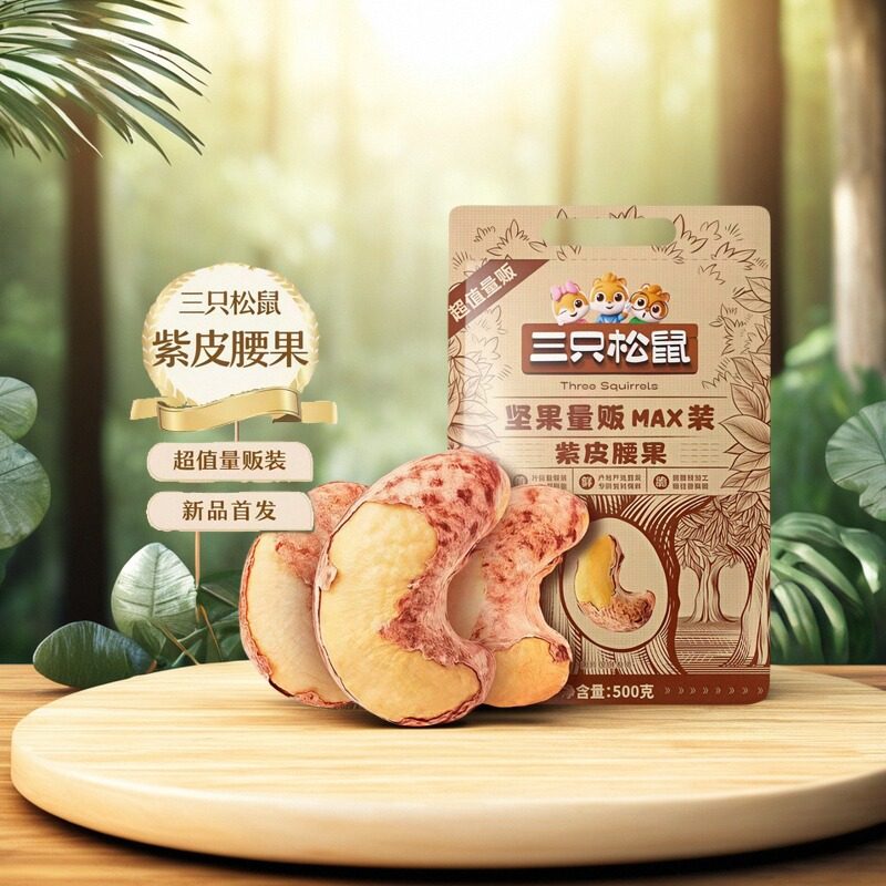 三只松鼠紫皮腰果500g/袋量贩装特大腰果带皮每日坚果零食孕妇