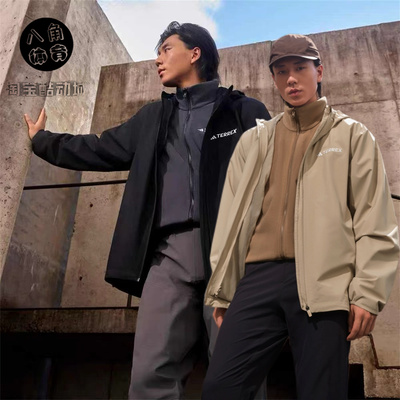 Adidas男 刺绣户外防风保暖三合一抓绒内胆连帽冲锋衣JY4797 4799