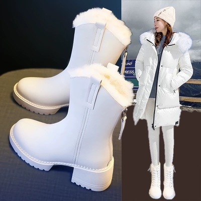 高跟雪地靴女鞋子2025新款中筒冬季棉鞋加绒加厚冬鞋冬款马丁靴子