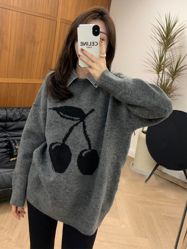 新款冬季慵懒风针织打底衫女士宽松显瘦内搭甜美减龄毛衣