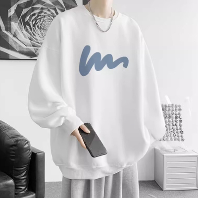 情侣简约印花圆领卫衣男春秋冬季长袖T恤落肩打底衫ins可外穿潮流