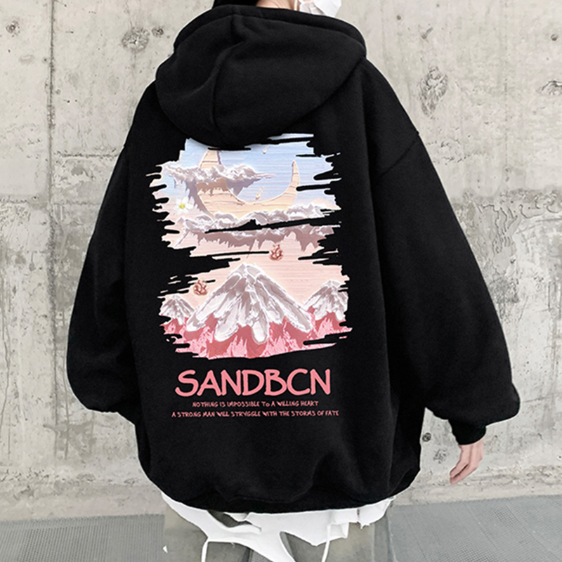 美式加绒连帽卫衣男女生春秋冬季潮牌上衣服青少年休闲帽衫薄外套